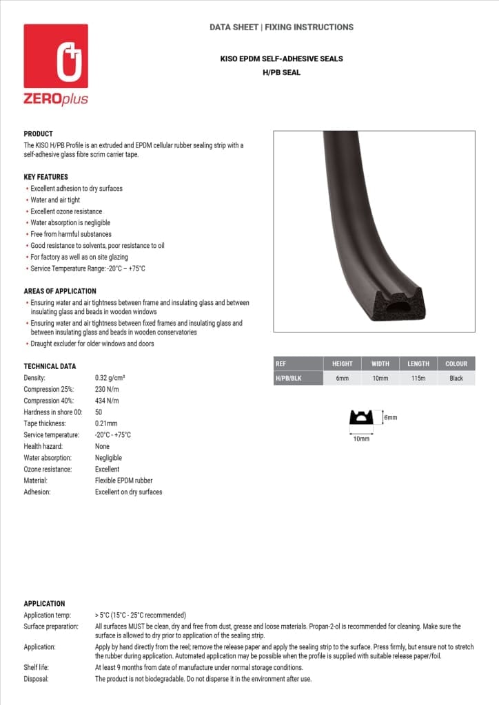 Draught-excluding Door Seal KISO H/PB Profile EPDM Cellular Rubber  Sealing Strip, Black