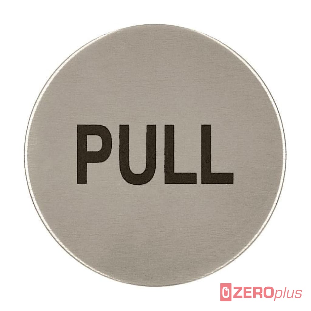 Pull Toilet Sign 76Mm Diameter Satin Stainless Steel Disc Printed Infill Black