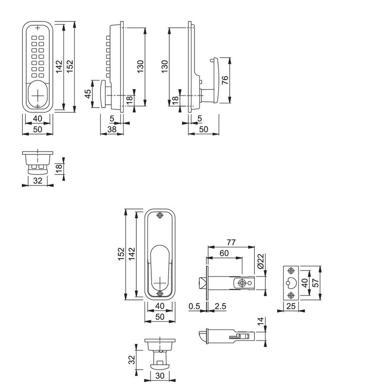 a technical drawing of the AR195-MC ARRONE mechanical push button lock
