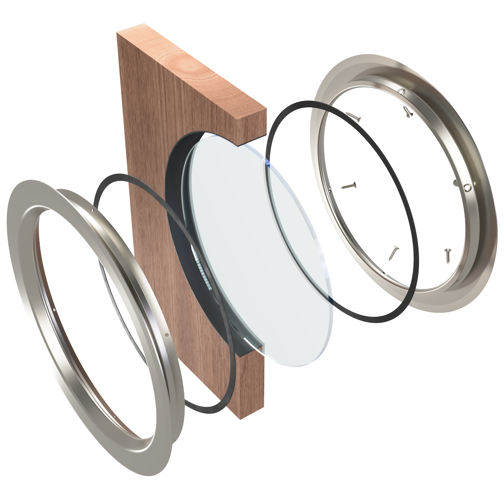 an exploded image showing the components of the round slimport vision panels 