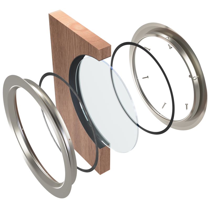 an exploded image showing the components of the round slimport vision panels 