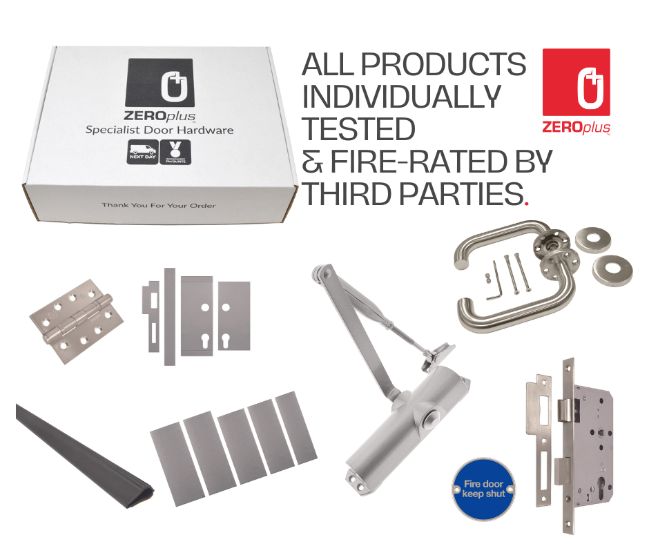 an image showing the apartment fire door kit components with a lever handle