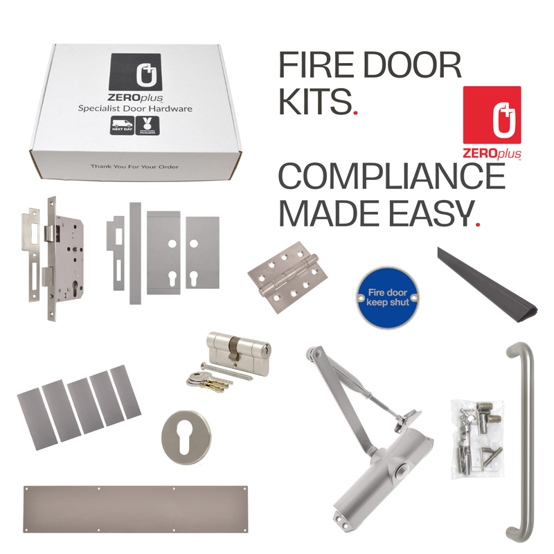 an image showing the apartment fire door kit components with a pull handle
