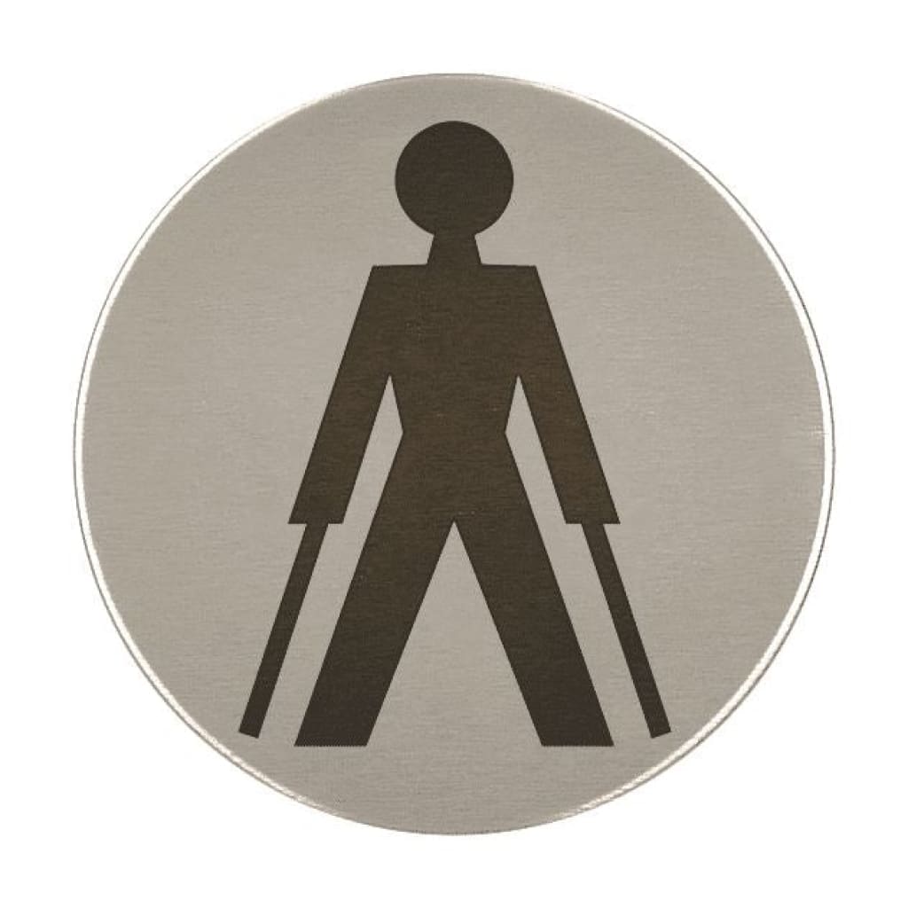 Ambulant Toilet Symbol Toilet Sign 76Mm Diameter Satin Stainless Steel Disc Printed Infill Black