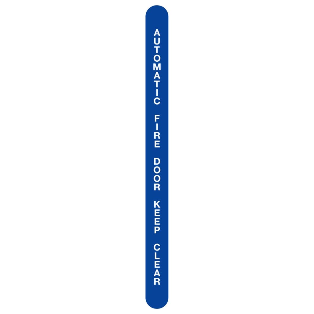 Automatic Fire Door Keep Clear Leading Edge Sign Blue And White 13X175Mm Self-Adhesive Vinyl