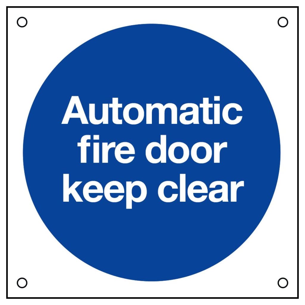 Automatic Fire Door Keep Clear Sign 80X80Mm Blue & White