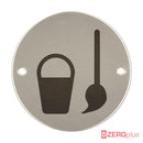 Cleaners Symbol Toilet Sign 76Mm Diameter Satin Stainless Steel Disc Printed Infill Black Drilled &