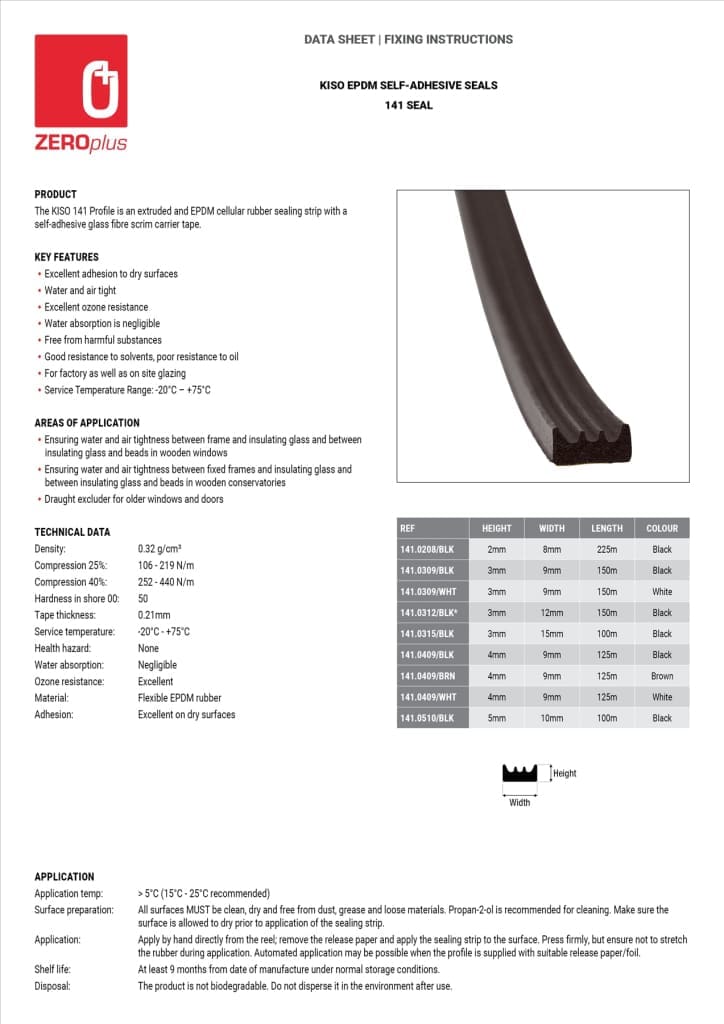 Draught-Excluding Door Seal Kiso 141 Profile Epdm Cellular Rubber Sealing Strip