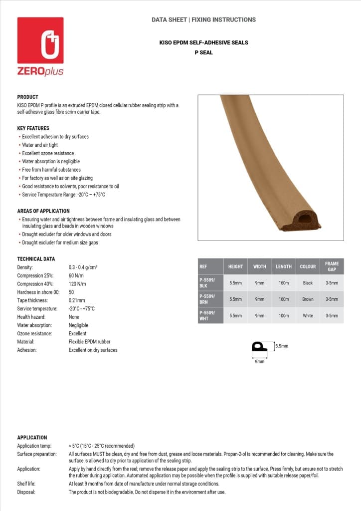 Draught-Excluding Door Seal Kiso P Profile Epdm Cellular Rubber Sealing Strip