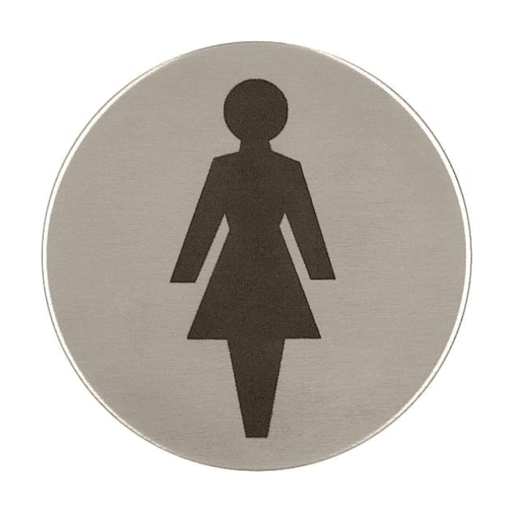 Female Symbol Toilet Sign 76Mm Diameter Satin Stainless Steel Disc Printed Infill Black