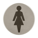 Female Symbol Toilet Sign 76Mm Diameter Satin Stainless Steel Disc Printed Infill Black