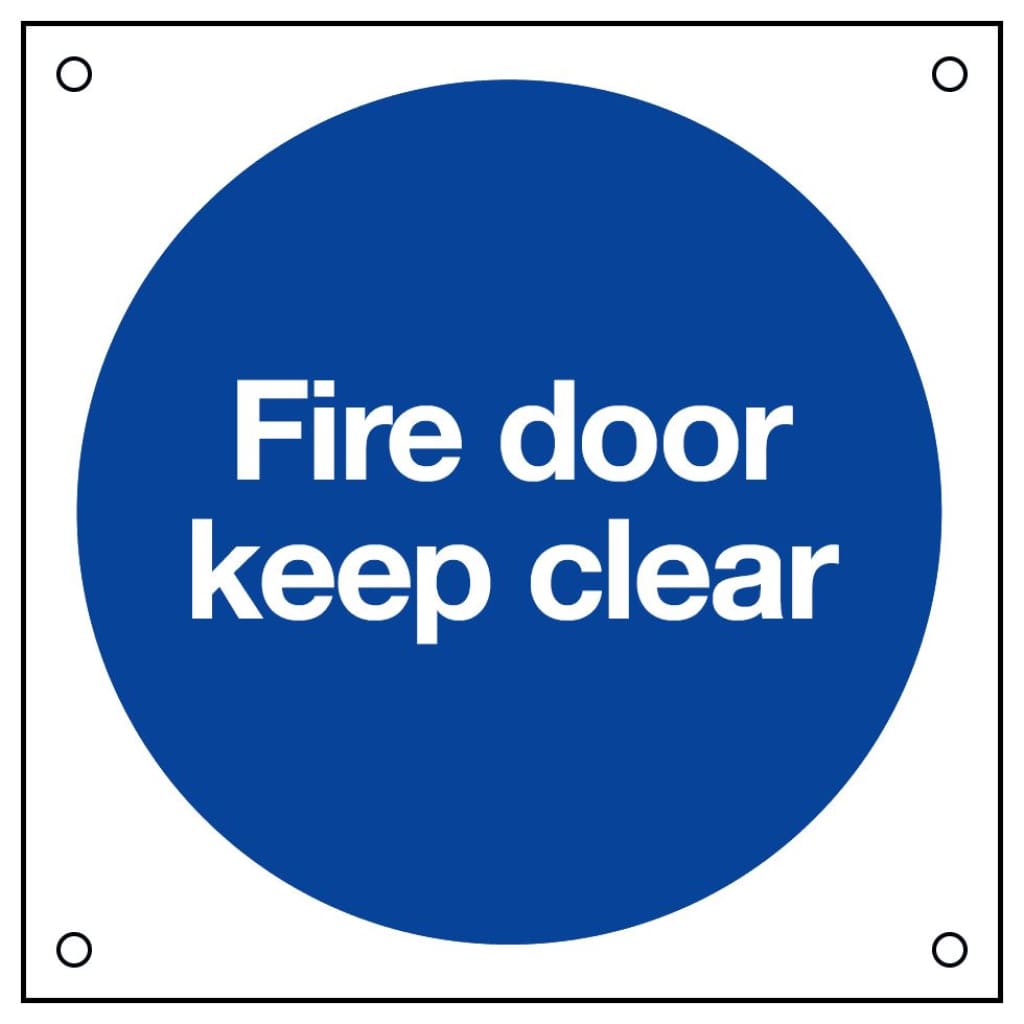 Fire Door Keep Clear Sign 80X80Mm Blue & White