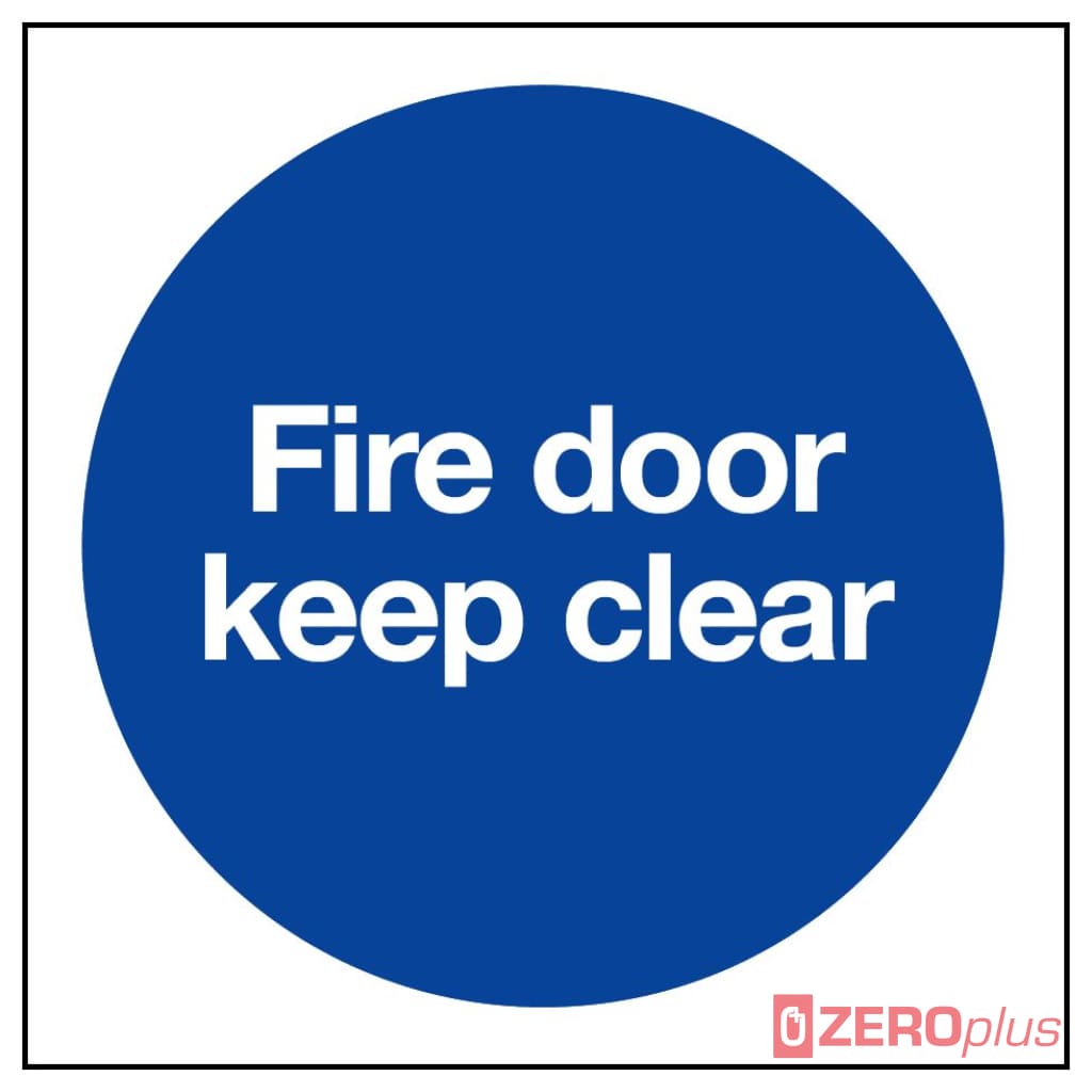 Fire Door Keep Clear Sign 80X80Mm Blue & White Self-Adhesive Vinyl