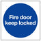 Fire Door Keep Locked Sign 80X80Mm Blue & White Self-Adhesive Vinyl