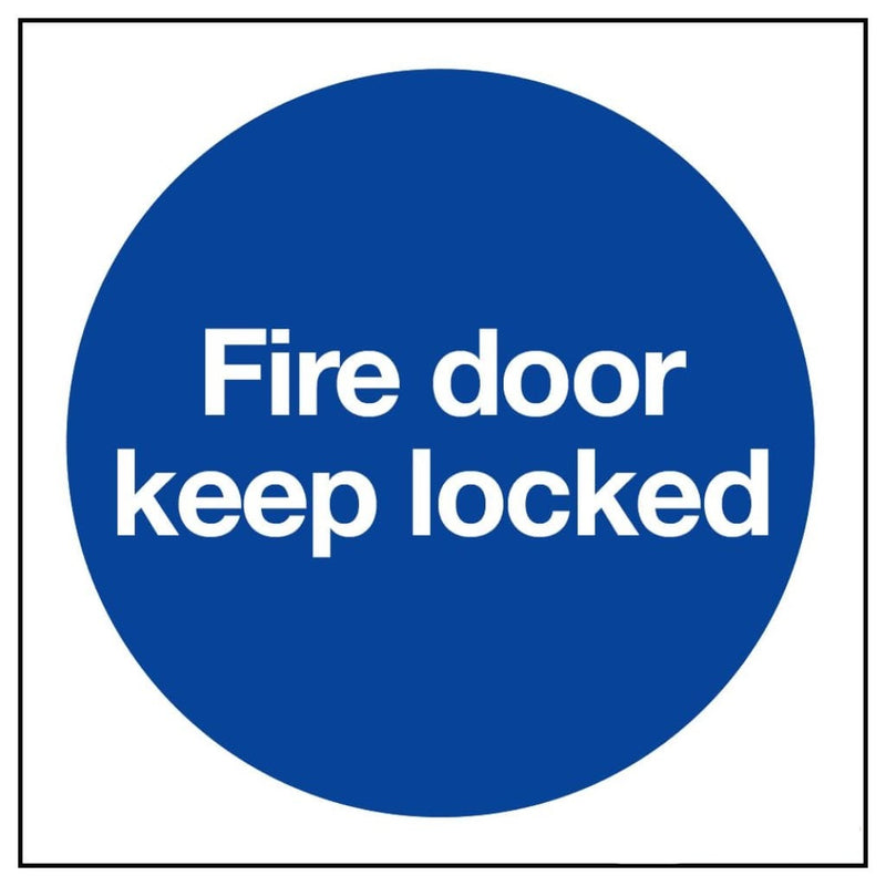 Fire Door Keep Locked Sign 80X80Mm Blue & White Self-Adhesive Vinyl
