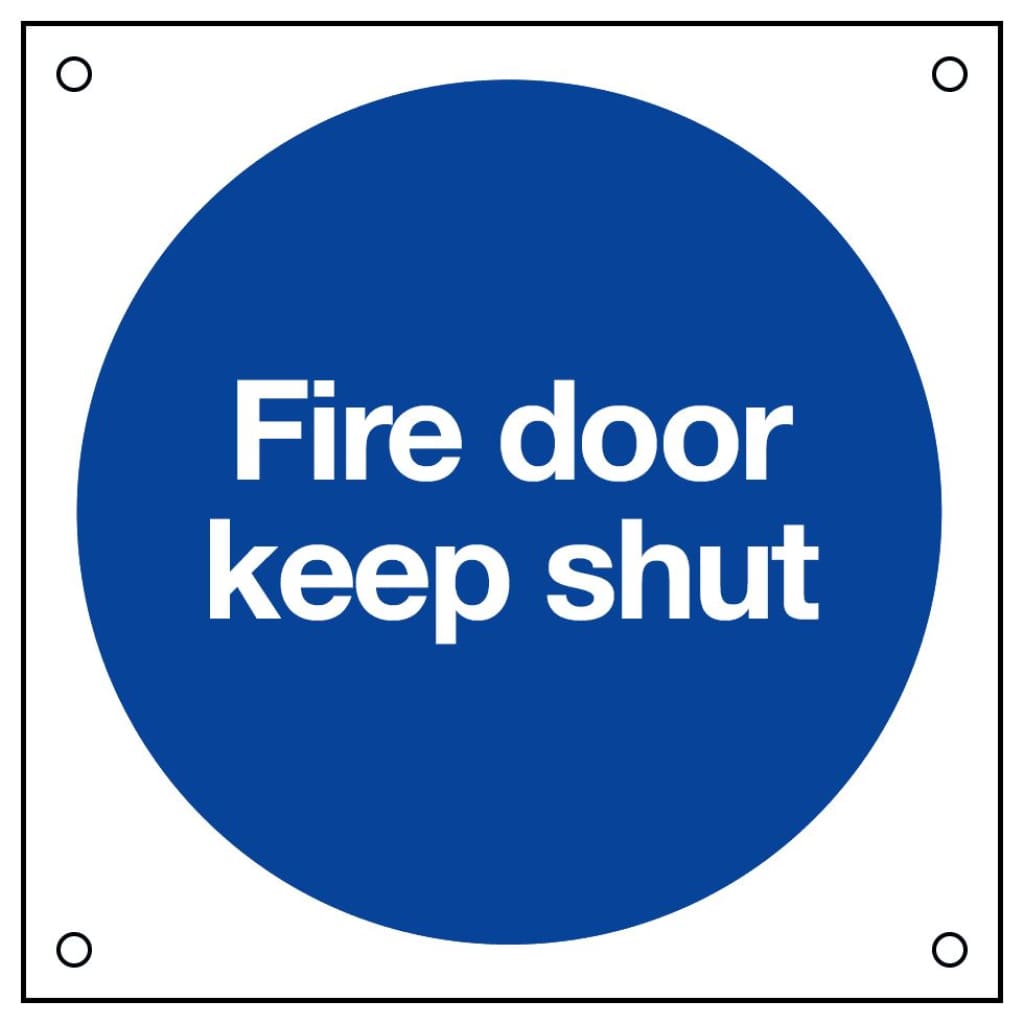 Fire Door Keep Shut Sign 80X80Mm Blue & White