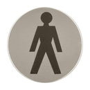 Male Symbol Toilet Sign 76Mm Diameter Satin Stainless Steel Disc Printed Infill Black