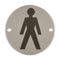 Male Symbol Toilet Sign 76Mm Diameter Satin Stainless Steel Disc Printed Infill Black Drilled &