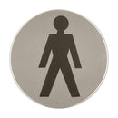 Male Symbol Toilet Sign 76Mm Diameter Satin Stainless Steel Disc Printed Infill Black Self-Adhesive