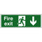 Running Man Down Arrow Fire Exit Sign 450X150Mm Rigid Plastic Drilled