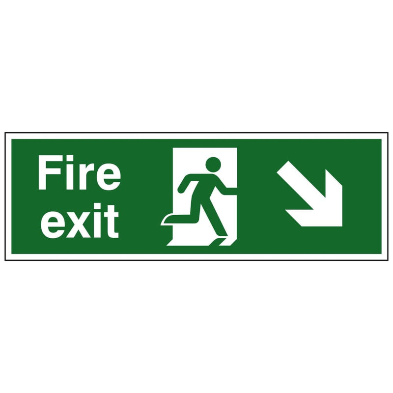 Running Man Down Right Arrow Fire Exit Sign 450X150Mm Rigid Plastic Drilled