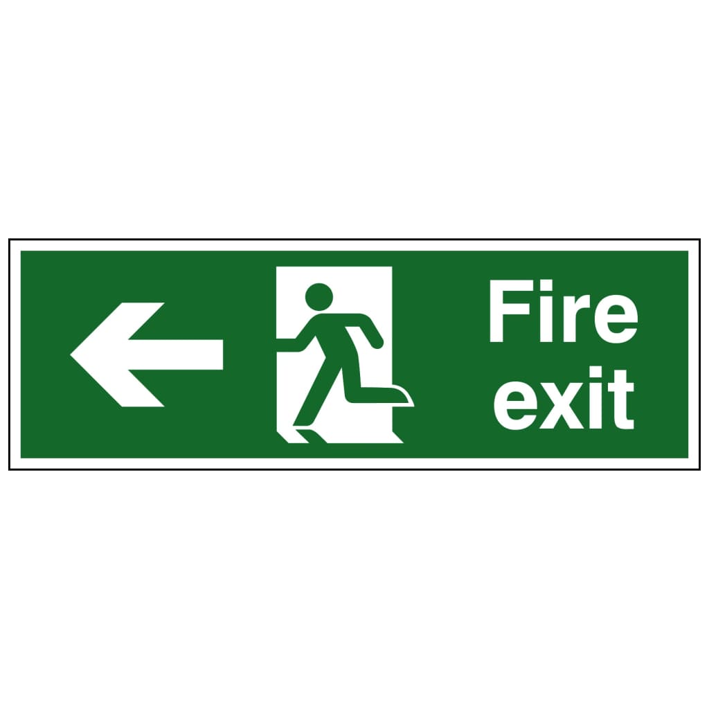 Running Man Left Arrow Fire Exit Sign 450X150Mm Rigid Plastic Drilled