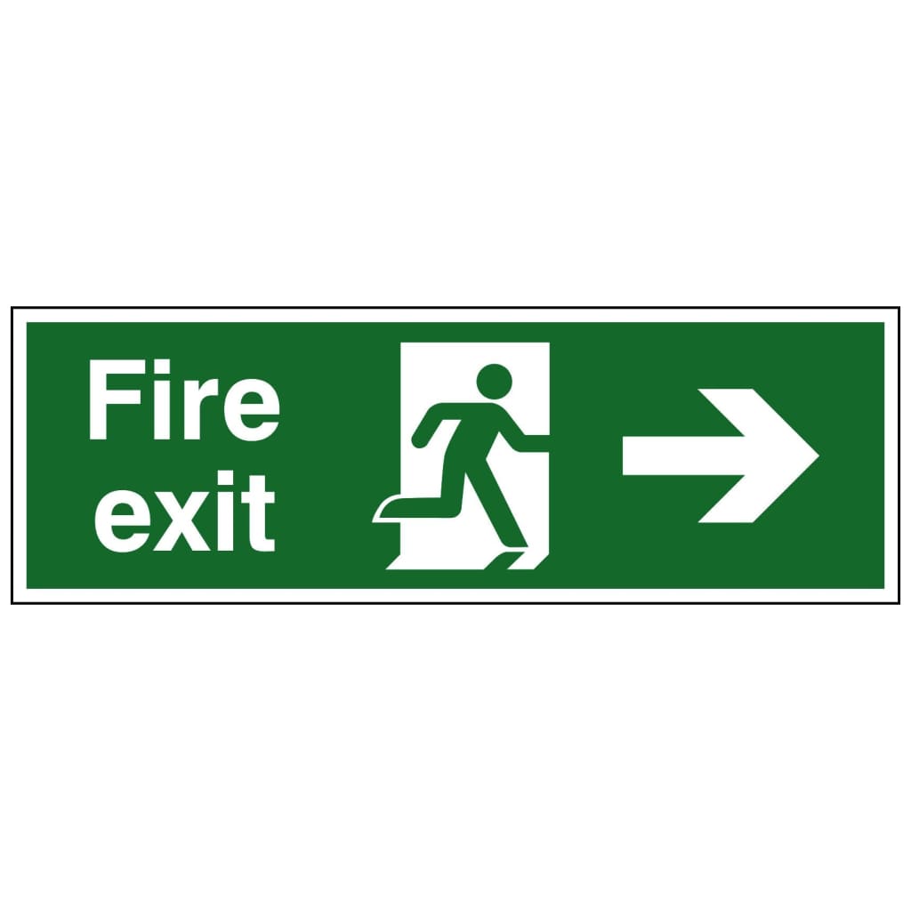 Running Man Right Arrow Fire Exit Sign 450X150Mm Rigid Plastic Drilled