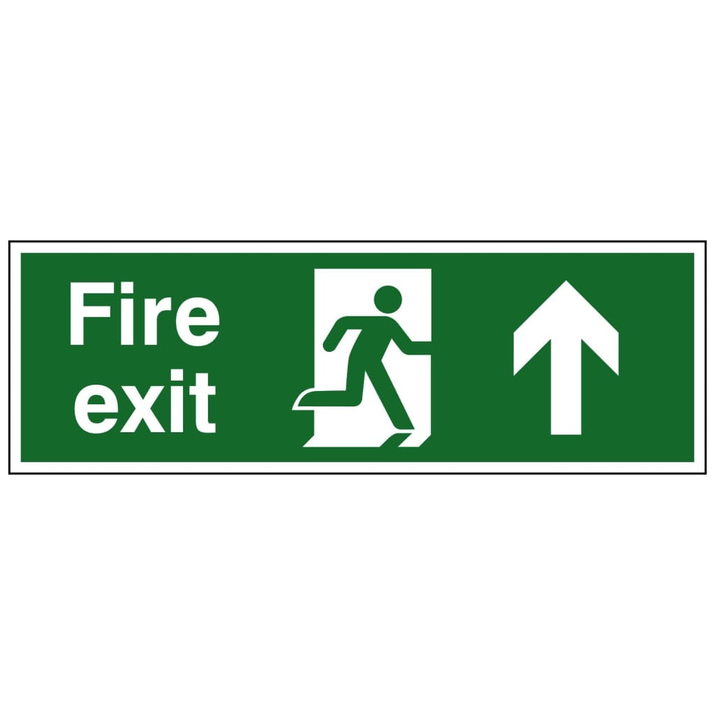 Running Man Up Arrow Fire Exit Sign 450X150Mm Rigid Plastic Drilled