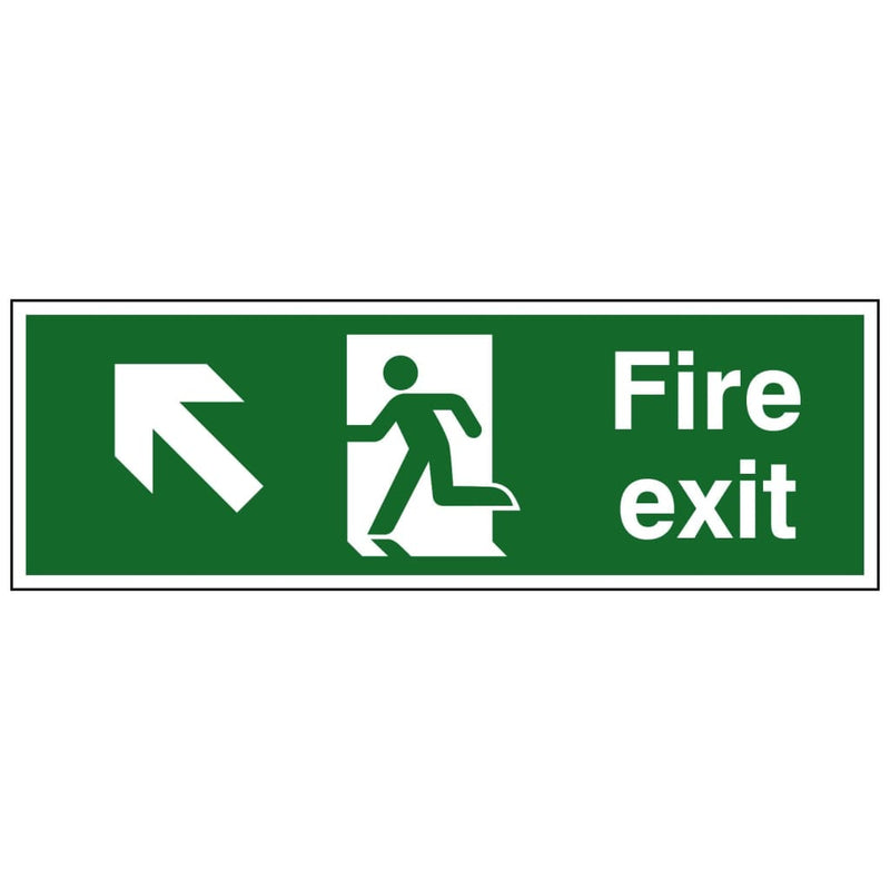Running Man Up Left Arrow Fire Exit Sign 450X150Mm Rigid Plastic Drilled