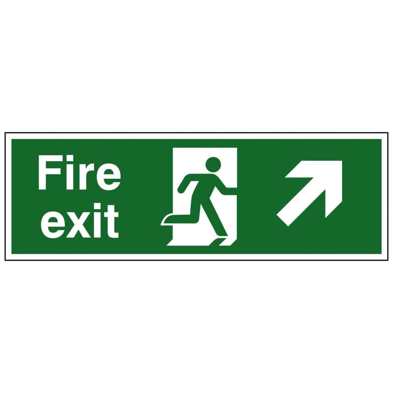 Running Man Up Right Arrow Fire Exit Sign 450X150Mm Rigid Plastic Drilled