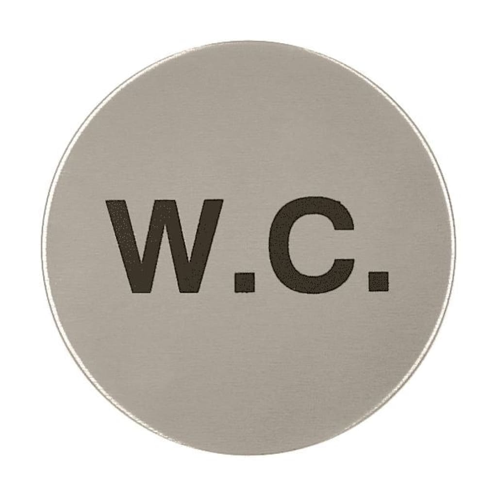 W.c. Toilet Sign 76Mm Diameter Satin Stainless Steel Disc Printed Infill Black