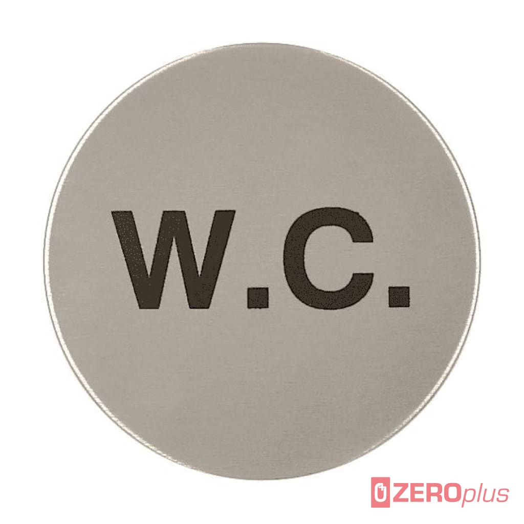 W.c. Toilet Sign 76Mm Diameter Satin Stainless Steel Disc Printed Infill Black Self-Adhesive