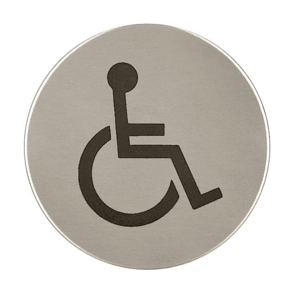 Wheelchair Symbol Toilet Sign 76Mm Diameter Satin Stainless Steel Disc Printed Infill Black